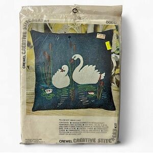 VTG 80s Crewel Pillow Kit Swan Lake 888B Creative Stitchery Sealed Embroidery